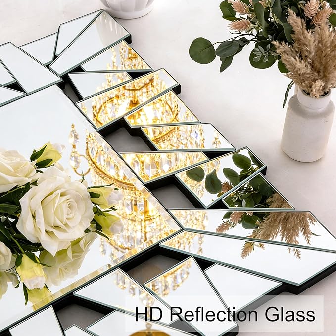 24" X 47" Large Mirror for Wall Decor, Elegant Mirror for Living Room Decor with Mosaic Tiles and Beveled Edge, Contemporary Bathroom Mirror Hang Horizontally or Vertically
