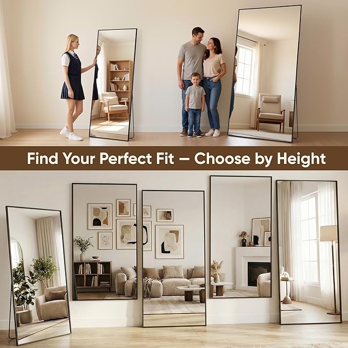 Antok 81''x41'' Full Length Mirror, Shatterproof HD Oversized Floor Mirror with Stand, Aluminum Alloy Frame Leaning Standing or Wall Mounted Mirror for Bedroom Living Room Entryway, Black