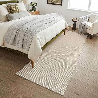 KOZYFLY Woven 3x7 Washable Kitchen Runner Rug, Non Slip Wide Runners for Hallway, Cotton Entryway Runner, Braided Floor Carpet for Entry, Kitchen, Bedside, Hall, Ivory/Camel/Brown