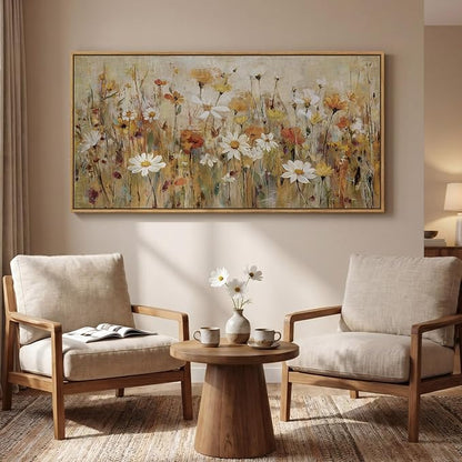 Large Framed Vintage Botanical Wall Art for Living Room, Neutral Rustic Floral Canvas Painting Prints, Retro Cottage Core Flower Picture for Farmhouse Bedroom Dining Room Office Wall Decor, 30x60 Inch