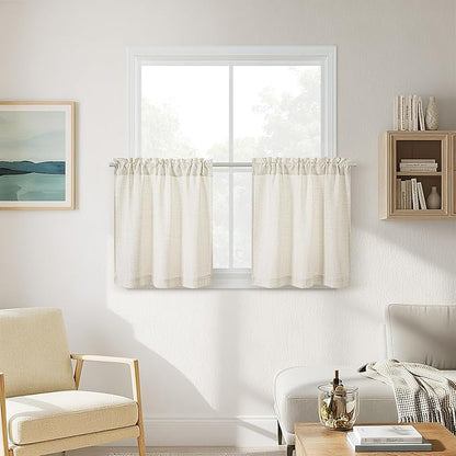 24 Inch Laundry Room Basement Window Curtains 2 Panels Natural Linen Rod Pocket Semi Sheer Light Filtering Drapes for Farmhouse Cafe Bathroom Short Curtains 24 Inches Long W34xL24