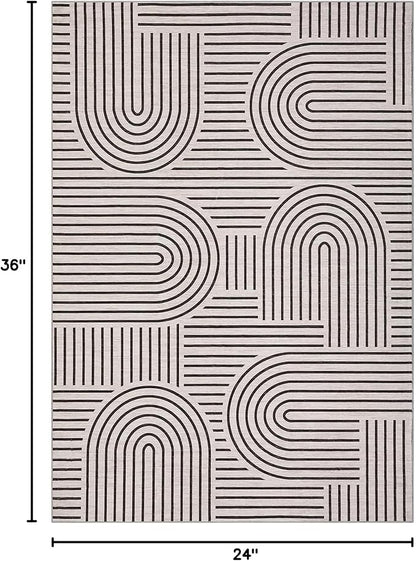 Washable Rug 2x3 Area Rugs for Entryway, Abstract Rug for Bedroom, Soft Rainbow Non Slip Small Area Rug with Rubber Back, Low Pile Stain Resistant Boho Geometric Carpet for Dining Room, LightCamel
