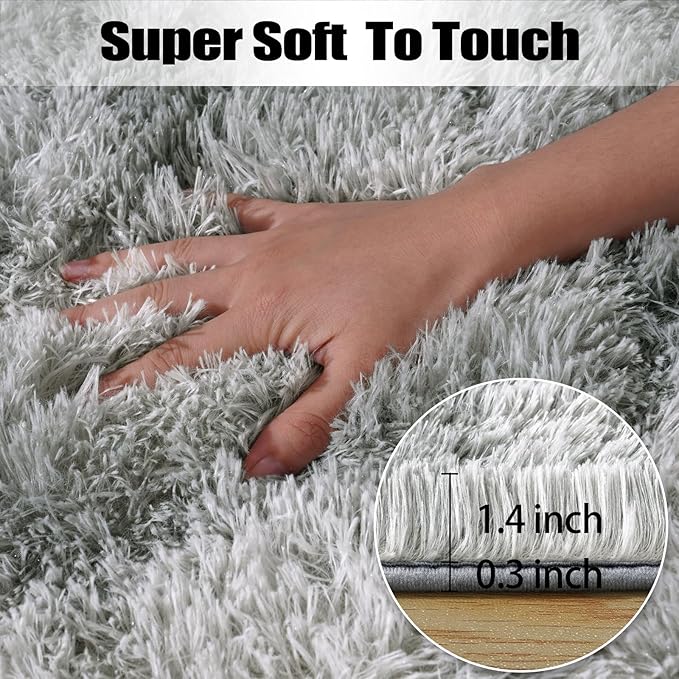 qulint Living Room Rug 8x10, Soft Fluffy Rug for Bedroom Shag Shaggy Large Carpet for Dorm, Fuzzy Plush Grey Carpet for Boys and Girls Kid Room Classroom Home Decor (8ft x 10ft, Tie-Dyed Gray)