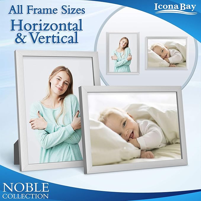 Icona Bay Combo-Sizes Silver Picture Frames Set - 10 PC (Four 4x6, Four 5x7, Two 8x10), Noble Collection Multi-Pack, Modern Professional Design for Wall Gallery