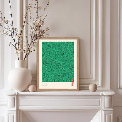 Poster Master Vintage Poster - Retro Pop Art Print - Gift for Artist, Friend - Infinity Nets, Japanese, Green, Modern, Abstract - Wall Decor for Home, Office, 11x14 Beige Framed