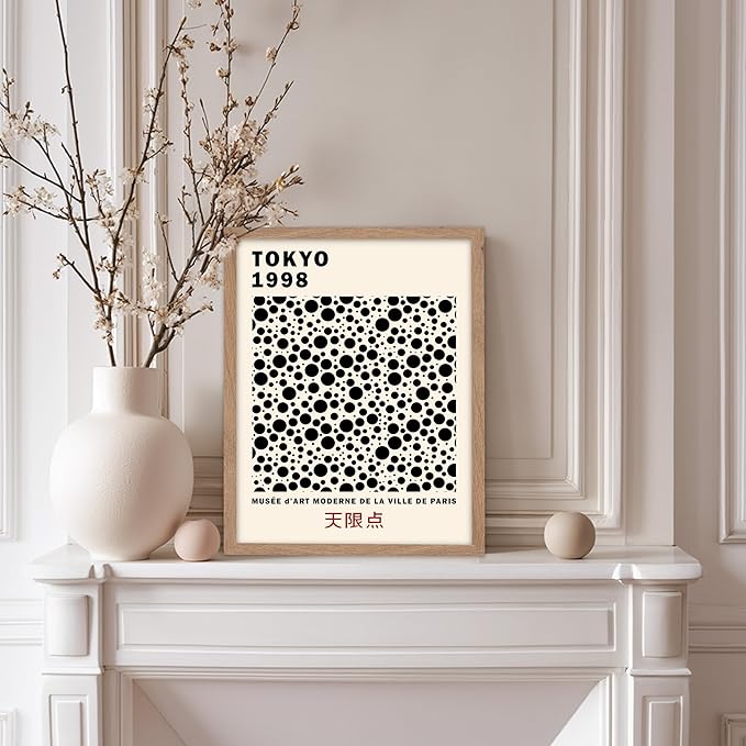 Poster Master Vintage Poster - Retro Pop Art Print - Gift for Artist, Friend - Black Dots, Tokyo, Ville de Paris, Modern, Abstract - Wall Decor for Home, Office, 11x14 Beige Framed