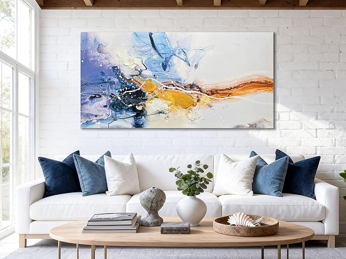 Ardemy Large Abstract Wall Art 58"x29" - Textured Canvas Painting in Blue Purple & Gold, Modern Artwork for Living Room, Bedroom, Dining Room & Home Office Decor