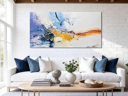 Ardemy Large Abstract Wall Art 58"x29" - Textured Canvas Painting in Blue Purple & Gold, Modern Artwork for Living Room, Bedroom, Dining Room & Home Office Decor