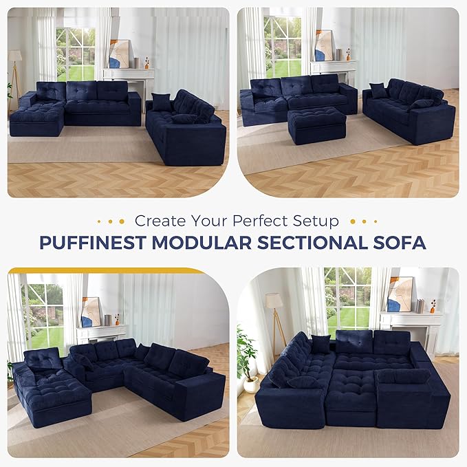 MAXYOYO Modular Sectional Sofa with Ottoman and Loveseat, Cloud Boneless Couch with Layered Cushion, Flexible Module Combination Sofa for Living Room, No Assembly Required,Navy