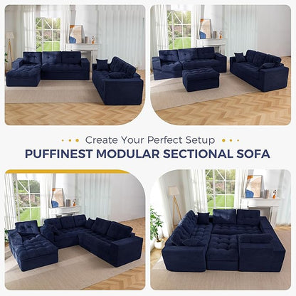 MAXYOYO Modular Sectional Sofa with Ottoman and Loveseat, Cloud Boneless Couch with Layered Cushion, Flexible Module Combination Sofa for Living Room, No Assembly Required,Navy