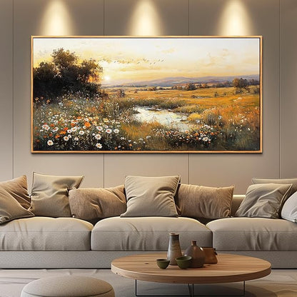 QIYILEXWART Large Wall Art For Living Room Canvas Wall Decor For Bedroom Office Decorations Prairie Puddle Landscape Painting Wall Pictures Modern Aesthetic Room Home Decor Artwork Wood Framed