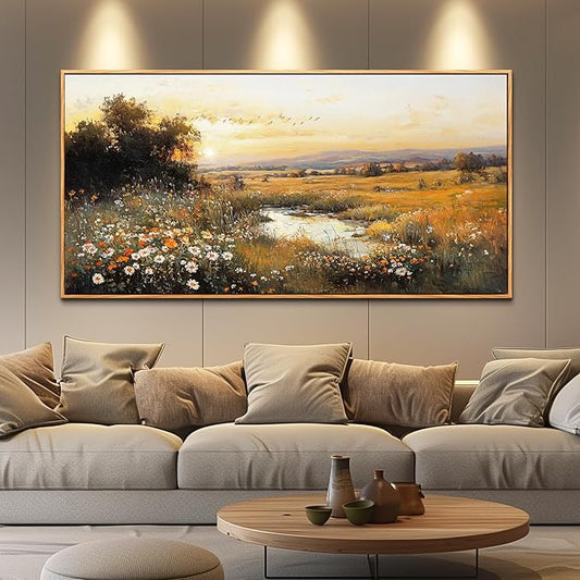 Wood Farmed Canvas Wall Art For Living Room Large Wall Decor For Office Bedroom Decorations Prairie Puddle Landscape Pictures Farmhouse Painting Artwork Room Wall Mural Aesthetic Home Decor 30x60 In