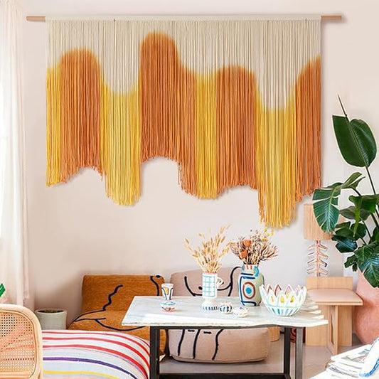 IOWER Macrame Wall Hanging Yellow Dip-Dyed Large For Living Room Boho Macrame Wall Decor 59" Wx37 L