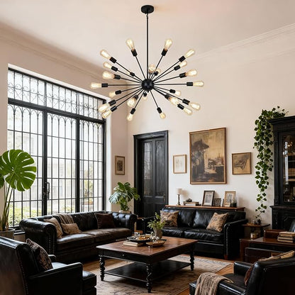 24 Light Black Sputnik Chandeliers, Modern Farmhouse Chandeliers for Dining Room Light Fixtures Over Table, Industrial Ceiling Hanging Lighting for Living Room, Bedroom, Kitchen, Foyer