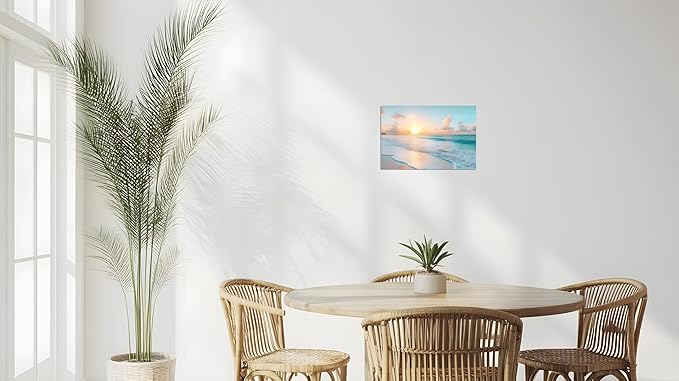 TutuBeer Beach Pictures Wall Art Beach Canvas Wall Art White Ocean at Sunrise Print on Canvas Seascape Paintings Coastal Picture Framed Artwork for Bathroom Living Room Office Home Decor 30" x 40"