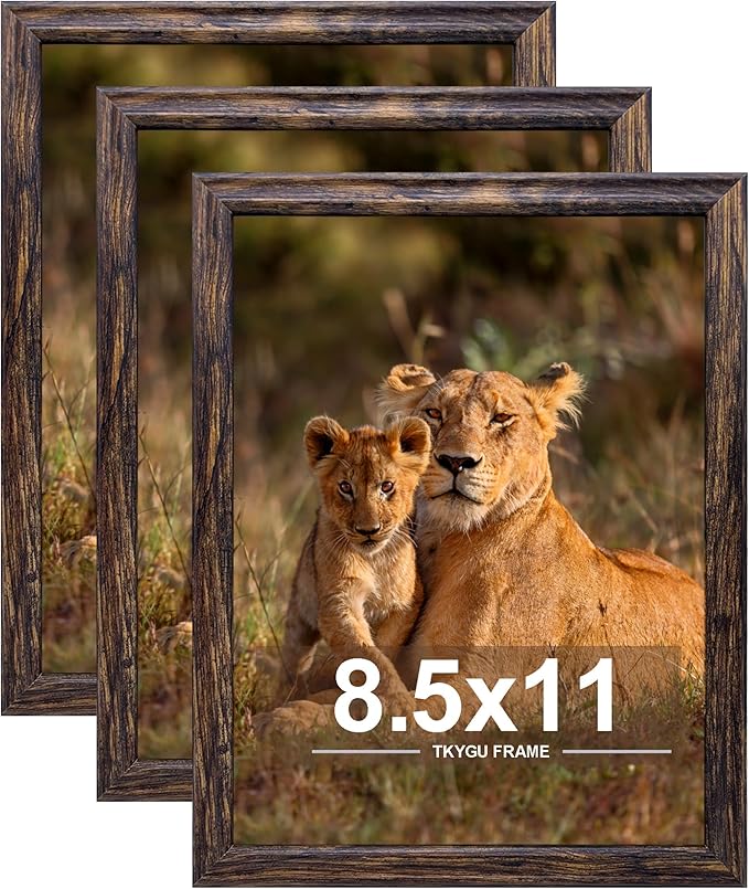 8.5x11in Picture Frame set of 3, Certificate Poster and Photo for Wall Hanging or Tabletop, 8.5x11 brown frame with Shatter Resistant Plexiglass, best gift