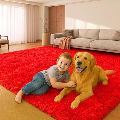 6x9 Rugs for Living Room, Rugs for Bedroom, Plush Fluffy Carpet, Non-Slip Upgrade Red Rug, Suitable for Kids Dorm Home Decor Aesthetics.