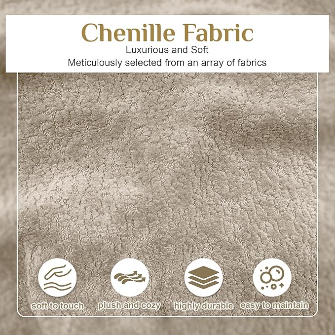 Boneless Couch Set, 91" + 75'' Cloud Couch Set, Chenille Curved Sofa, Modern Compression Sofa for Living Room, Bedroom and Apartment, No Assembly Required, Light Brown