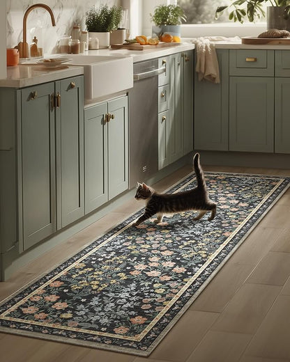 Washable Kitchen Rug Runners for Hallways: 2'x6' Entryway Rug with Non Slip Backing Low Pile Soft Indoor Floor Carpet Runner for Kitchen Laundry Room Entry Bedroom Hallway