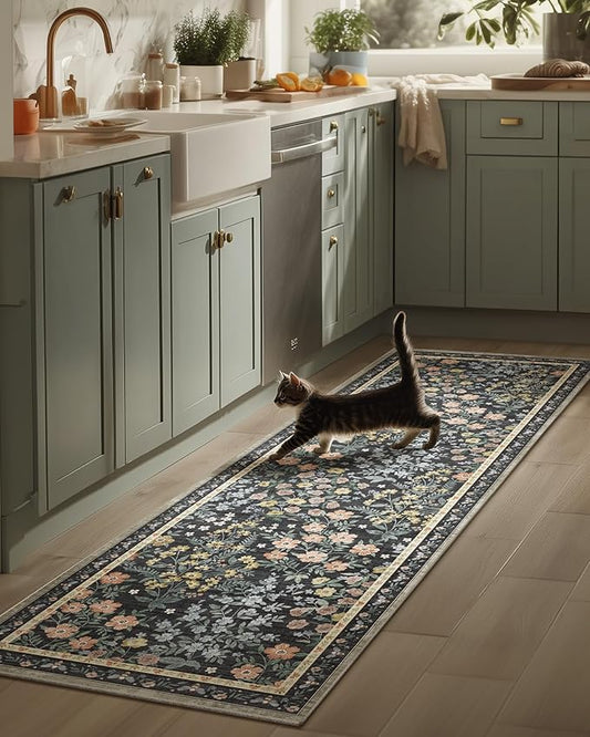 Washable Kitchen Rug Runners for Hallways: 2'x6' Entryway Rug with Non Slip Backing Low Pile Soft Indoor Floor Carpet Runner for Kitchen Laundry Room Entry Bedroom Hallway