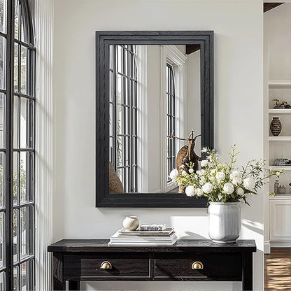 Wood Framed Mirrors for Wall, Black Bathroom Vanity Mirror for Over Sink 20 x 30, Vintage Wall Mirror for Bathroom Sink Hallway Entryway Bedroom Living Room Farmhouse Boho Style