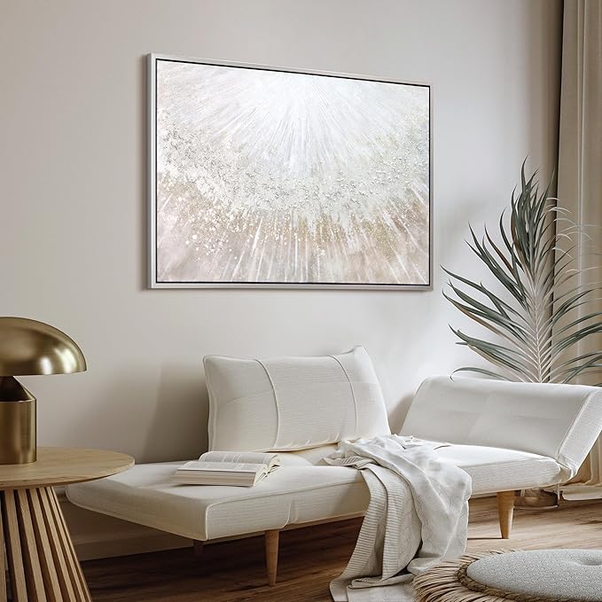 Empire Art Direct Abstract Wall Art Textured Hand Painted Canvas by Martin Edwards, Champagne Frame, 32" x 48", Silver Pellets
