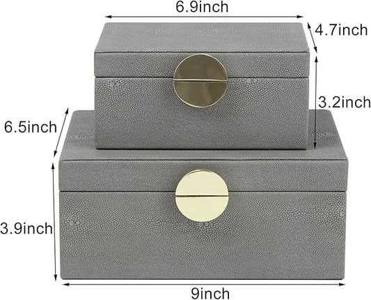 HofferRuffer Faux Leather Jewelry Boxes, Decorative Boxes Storage Accessory Organizer with Gold Hardware Decor, Classic Vegan Leather Set of 2 Pieces (Dark Grey)