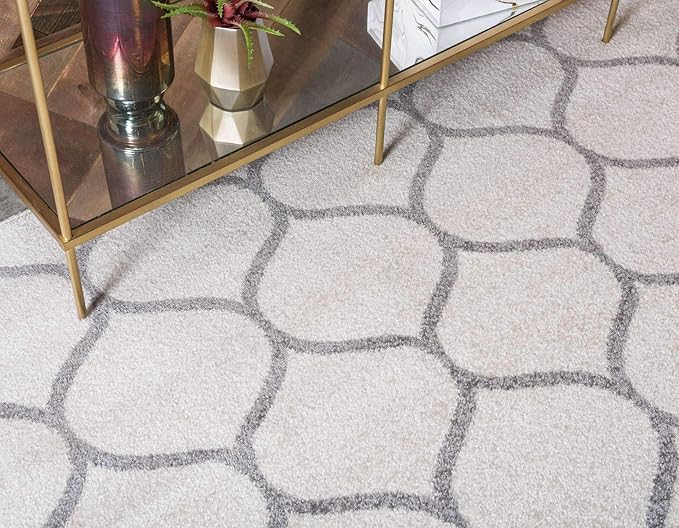 Unique Loom Trellis Frieze Collection Area Rug - Rounded (7' 1" x 10', Ivory/ Gray)