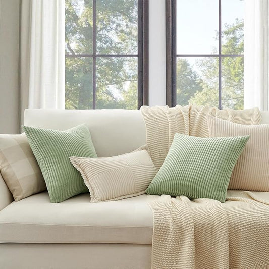 Topfinel 20x20 inch Decorative Sage Green Throw Pillow Covers, Cushion Cases Set of 4 Soft Velvet Modern Double-Sided Designs, Mix and Match for Home Decor, Pillow Inserts Not Included