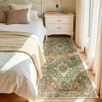 RELEANY Area Rugs 3'x8' Runner Rug Non Slip Washable for Kitchen Hallway Bedroom Beside Laundry Room Bathroom Rug, Floor Carpet, Brick Red Rust Neutral Brown Burnt Orange Green