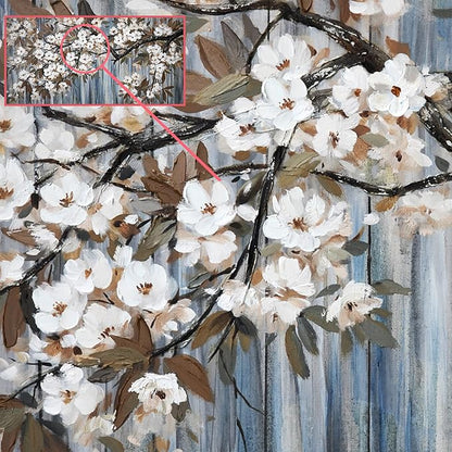 Large Canvas Wall Art for Living Room Wall Decor Abstract White Flower Tree with Gray Driftwood Picture Modern Framed Canvas Prints Artwork Ready to Hang for Bedroom Home Wall Decoration size 24x48