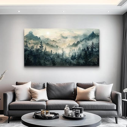 KELIYUAN Mountain View Canvas Wall Painting For Living Room Natural Landscape Painting Misty Forest Wall Decoration For Bedroom Home Decoration Modern Printed Artwork Can Be Hung Directly 20x40 In
