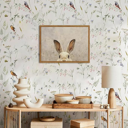 Framed Vintage Rabbit Wall Art, Cute Easter Bunny Pictures Wall Decor, 3D Sandstone Textured Farmhouse Animal Paintings Prints Cottagecore Home Decor for Living Room Bedroom Nursery 16x24 inch