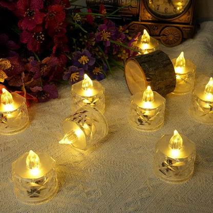 SupBri 12 Pack Crystal LED Tea Light Candles, Battery Operated, Flameless, Kids & Pets Friendly, Long Battery Life, Modern Design for Decoration, Wedding, Party, Dating, Festival Celebration, Dinner