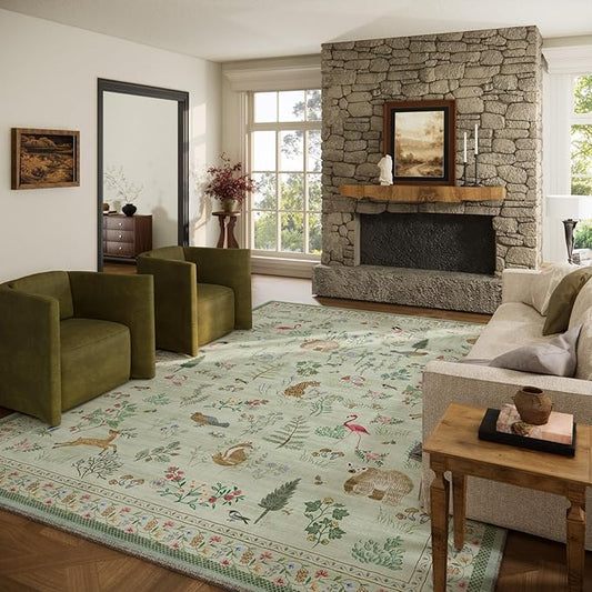 9x12 Area Rugs for Living Room: Washable Bedroom Rug Boho Vintage Rugs Stain Resistant Non Slip Low Pile Soft Lightweight Carpet for Kitchen Dining Room Farmhouse Nursery Kids Room