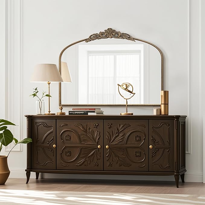 Micasso Large Vintage Gold Mirror: 40"x29" French Baroque Antique Arched Mirror - Traditional Ornate Decorative for Wall/Fireplace/Mantel/Entryway/Bathroom/Hallway - Home Decor for Living Room
