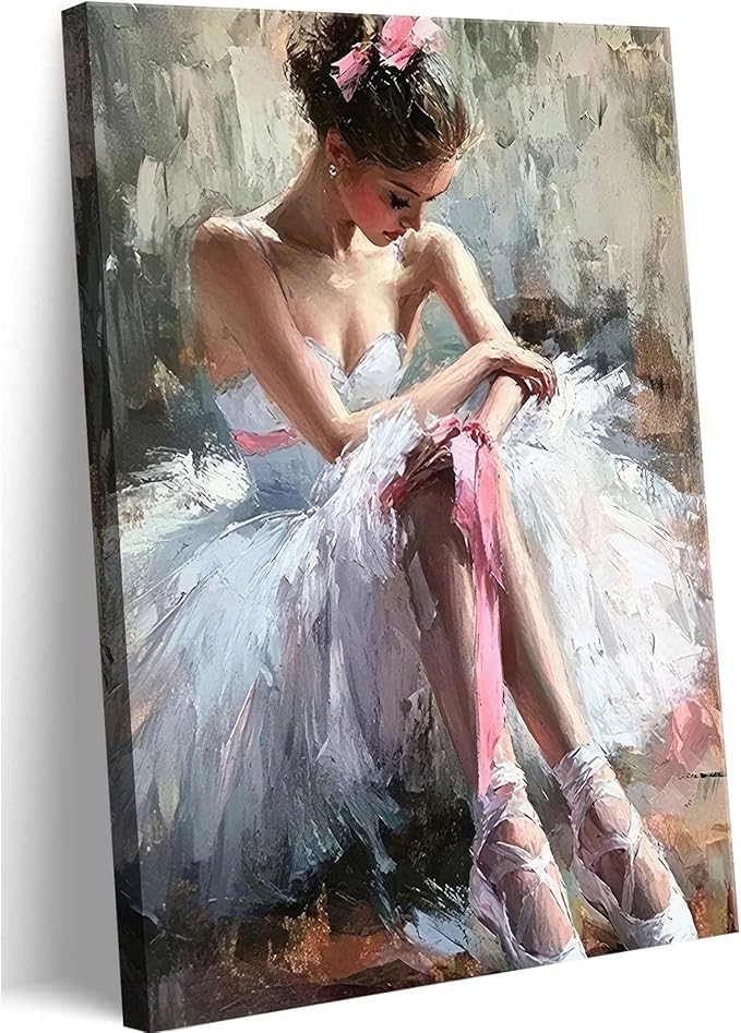 Pink Ballerina Girl Canvas Wall Art Ballet Lover Wall Decor Picture Modern Ballet Dancer Poster Print for Dance Studio Bedroom Girls Room Preppy Dormitory Painting Artwork Home Decoration