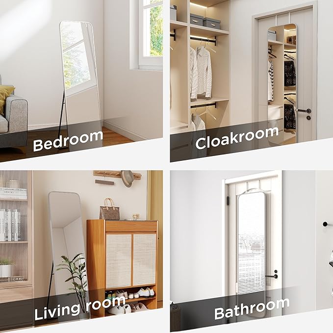 SCWF-GZ 57x16 Door Hanging Full Length Mirror, Floor Stand (Height 5.7ft just Body in1.3ft) Wall Mounted Metal Frame Rectangle Dressing Mirrors for Bedroom Bathroom Room 57 inch Silver