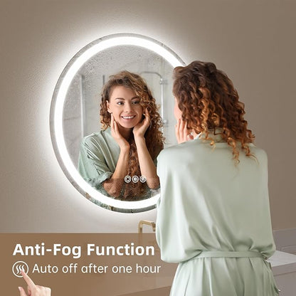 LOVESPEJO 30" Round LED Mirror for Bathroom, Circle LED Bathroom Vanity Mirror with Lights, Anti-Fog, Dimmable, 3 Colors, Shatterproof