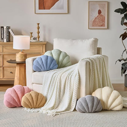 Shell Pillow, Soft Decorative Pillows for Bed Couch, Seashell Plush Throw Pillow Aesthetic Home Decor Cushion for Bedroom Living Room (Grey, 18 X 13 Inches)