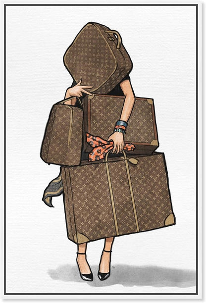 The Oliver Gal Artist Co. Fashion and Glam Modern Canvas Art - Bags, Bags, Bags- Orange, Wall Art for Living Room, Bedroom, and Bathroom, 36 in x 54, White and Brown Home Decor