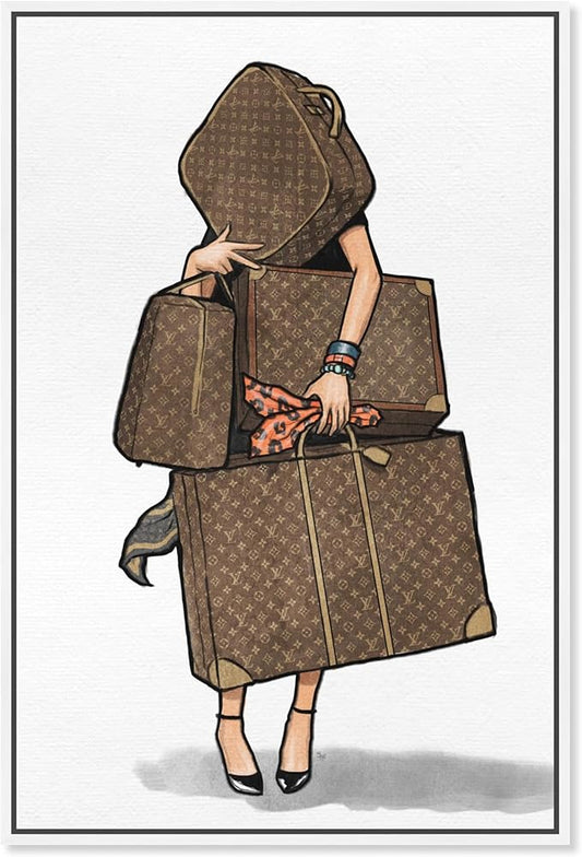 The Oliver Gal Artist Co. Fashion and Glam Modern Canvas Art - Bags, Bags, Bags- Orange, Wall Art for Living Room, Bedroom, and Bathroom, 36 in x 54, White and Brown Home Decor
