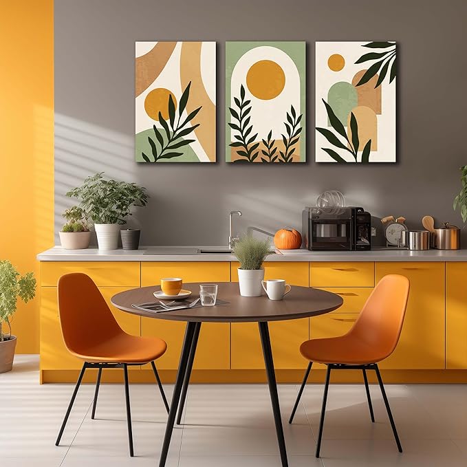 Boho Sun Canvas Wall Art Set of 3, Neutral Abstract Minimalismt Bohemian Geometric & Botanical Plants Pictures Prints Artwork Paintings Wall Decor for Bedroom Living Room Home Decoration 16x24 inches