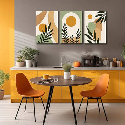 Boho Sun Canvas Wall Art Set of 3, Neutral Abstract Minimalismt Bohemian Geometric & Botanical Plants Pictures Prints Artwork Paintings Wall Decor for Bedroom Living Room Home Decoration 16x24 inches