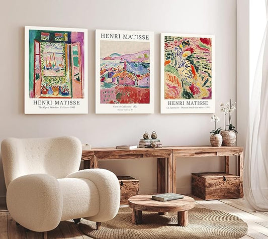 Induslyfe Large Framed Retro Vintage Wall Art Canvas Decor Set of 3, Matisse Prints Poster Modern Art, Sage Green Aesthetic Floral Botanical for Bedroom Living Room Bathroom 18x24