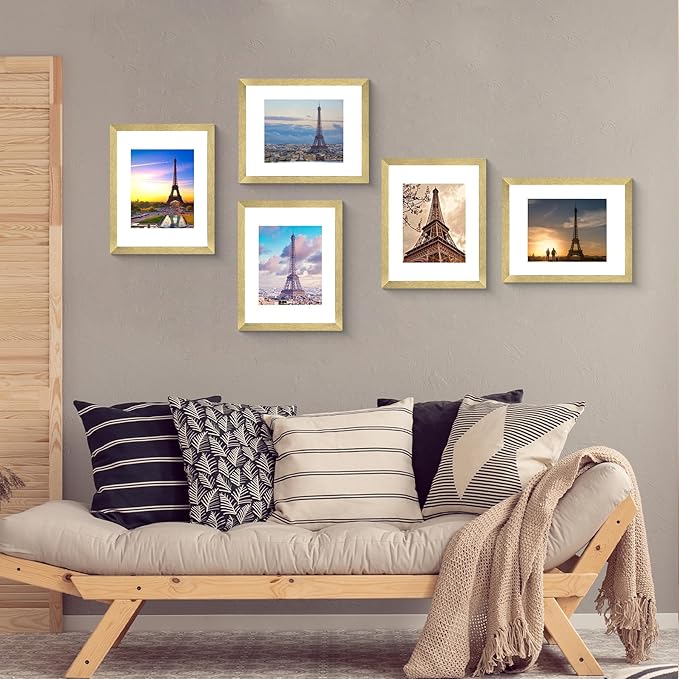 SESEAT 11x14 Picture Frame Set of 10, Display Pictures 8x10 With mat or 11x14 Prints Without Mat, Wall Mounting, Gold