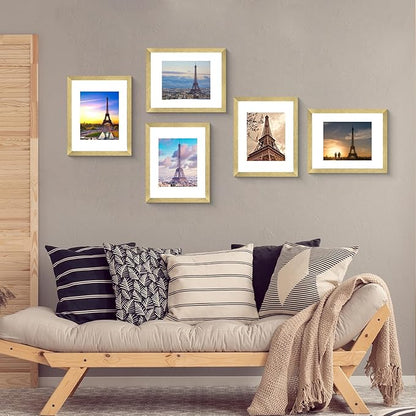SESEAT 11x14 Picture Frame Set of 10, Display Pictures 8x10 With mat or 11x14 Prints Without Mat, Wall Mounting, Gold
