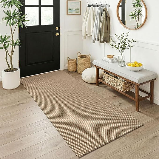 KOZYFLY 3x6 Washable Runner Rug, Non Slip Wide Runners for Hallway, Woven Large Entryway Runners, Braided Floor Carpet Runner for Entry, Kitchen, Bedside, Hall, Orange Beige/Tan/Brown