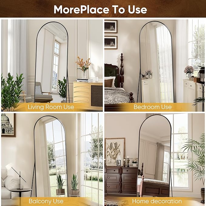 Antok Full Length Mirror, 71"x28" Arched Floor Mirror, Mirror Full Length with Stand, Wall Mounted Mirrors for Living Room Bedroom,Black