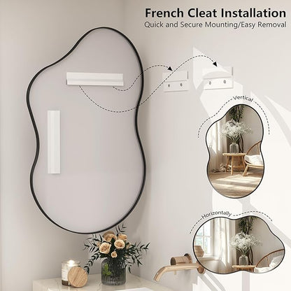 20x32 Black Irregular Wall Mirror, Black Asymmetrical Mirror with Aluminum Alloy Frame for Bathroom Bedroom Entryway, Shatterproof, Anti-Rust(Horizontally/Vertically)